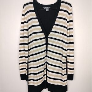 NWOT Perse by James Perse Silk/ Cotton Beaded Striped V-Neck Cardigan